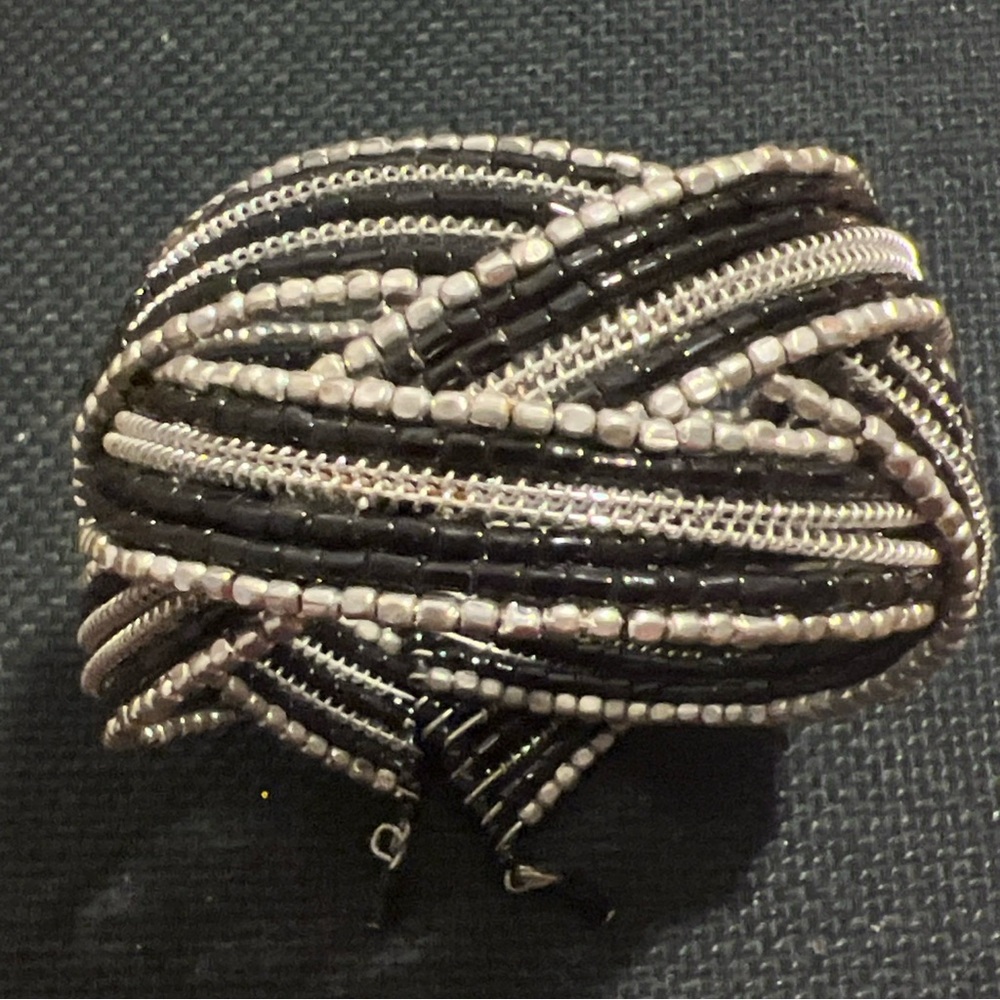 Black and Silver Woven Cuff Bracelet